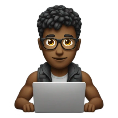Dark featured realistic muscular nerd on computer coding  sticker