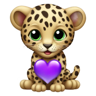Baby leopard holding a purple heart  sticker