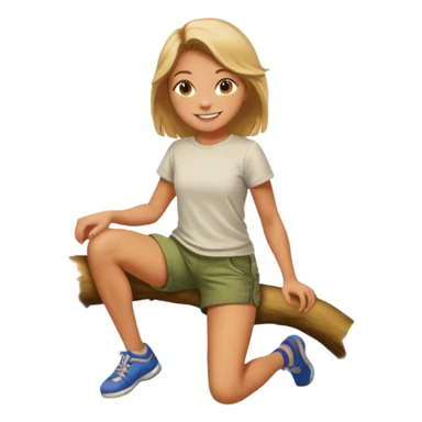 una chica subido de un arbol colgando sticker