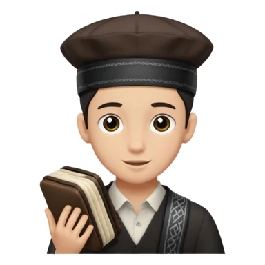 a boy with kippa putting on tefillin sticker