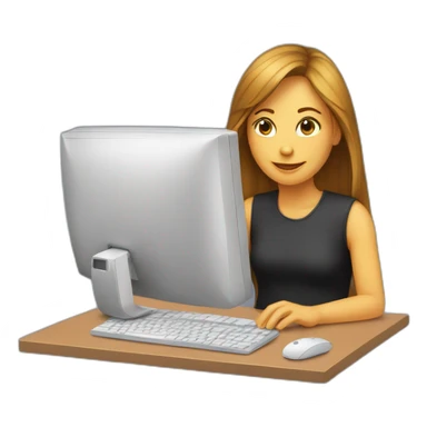 a girl behind a computer sticker