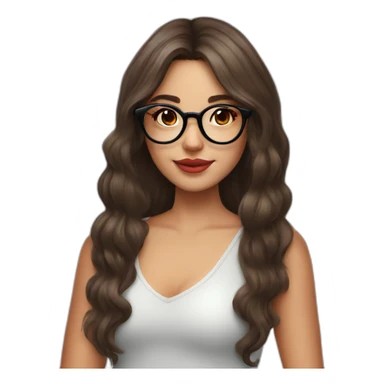 Brunette girl with circle glasses and long wolf cut hair and strawberry hat sticker