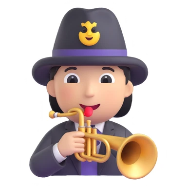 emoji face with a black hat and a trumpet sticker