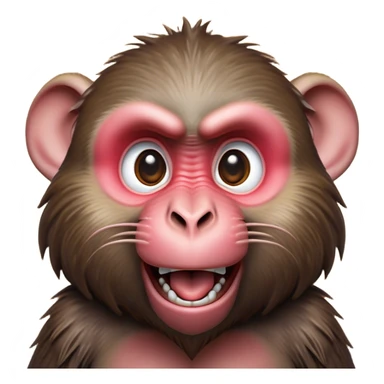 Cinematic Comical Baboon Portrait Emoji, Head tilted dramatically with an exaggeratedly amused expression, featuring a strikingly textured Fur of deep browns with wide, expressive eyes filled with playful disbelief, Simplified yet hilariously expressive features, highly detailed, glowing with a slightly sassy glow, high shine, dramatic yet playful, stylized with an air of cheeky mischief, bright and endearing, soft glowing outline, capturing the essence of a spirited and over-the-top baboon, so meme-worthy it feels like it could chatter its way into internet fame instantly! sticker
