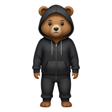 Bear standing with black pants and a black hoodie with his hood on holding his hands in his pockets sticker