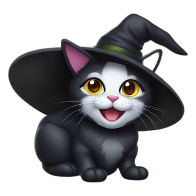smiling black cat with glasses and witch hat sticker