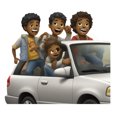 boys hanging out by car sticker