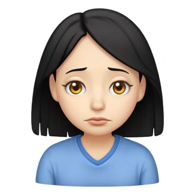 female emoji with black hair, droopy eyes, slouched posture, tired from studying sticker