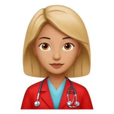woman doctor with red uniform sticker