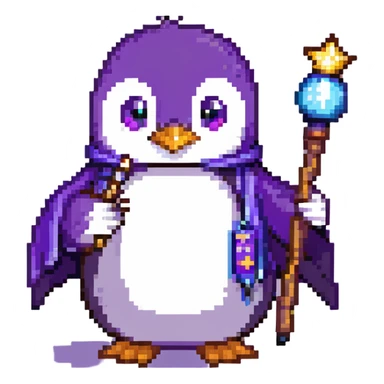 penguin wizard with a purple robe and magic wand sticker