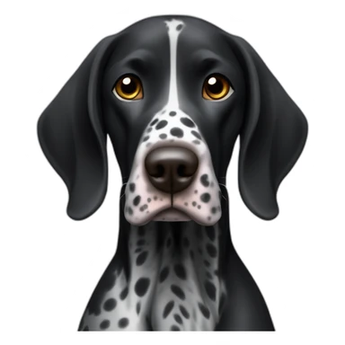black german shorthair pointer, long snout with short ears, full black head, without white on the head, with white hair on the snout, black and white spotted body sticker