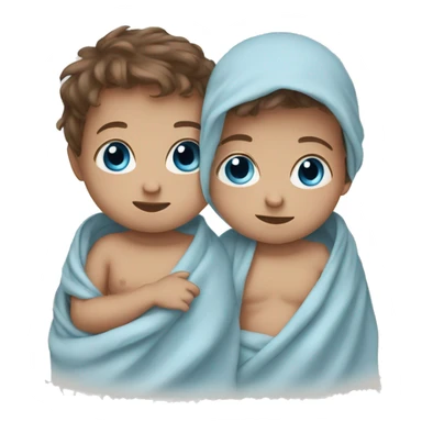 Twin baby boys brown hair blue eyes wrapped in a blanket  sticker