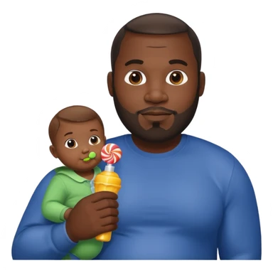 Big black man hold a  baby bottle and a lollipop sticker
