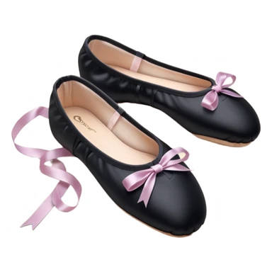 cinematic-realistic-ballet-shoes,-soft-satin-black-pointe-shoes-with-delicate-ribbons,-resting-gently-on-a-polished-wooden-floor,-subtle-creases-in-the-fabric,-glowing-under-the-warm-golden-light-of-a-rehearsal-studio,-evoking-ele sticker