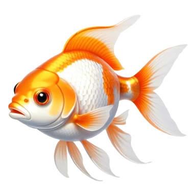 Cinematic Noble Orange and White Goldfish Portrait Emoji, Poised and regal, with a sleek, streamlined build and a vibrant body featuring a harmonious blend of orange and white hues, deep-set soulful golden eyes, Simplified yet sharp and sophisticated features, highly detailed, glowing with a soft, dignified glow, high shine, intelligent and graceful, stylized with an air of aquatic artistry, focused and attentive, soft glowing outline, capturing the essence of a watchful and confident aquatic companion, so majestic it feels as though it could glide out of the screen with effortless authority! sticker