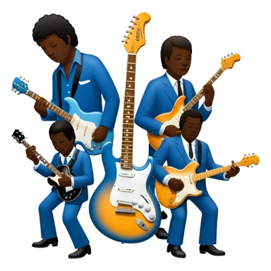 Icon for Blues Music: close-up collage of legendary blues artists. Gary Moore, Eric Clapton, B.B. King and Joe Cocker. Represented by silhouettes or symbolic items like guitars, microphones, or music notes, reflecting the soulful energy of blues music. Transparent background. sticker