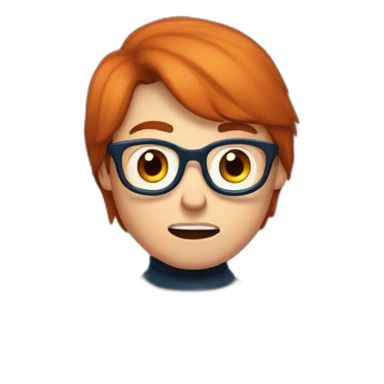 a red-haired boy with glasses and blue eyes in a turtleneck is working at a computer and angry sticker