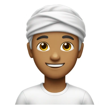 smiling boy in white shirt with head band sticker