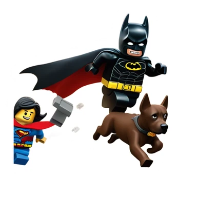 Lego Batman riding a Black lab chasing Superman  sticker