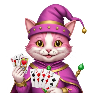 court jester cat medieval, poker card ace, pink sticker