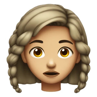 A girl with a sad look and a twisted lip sticker