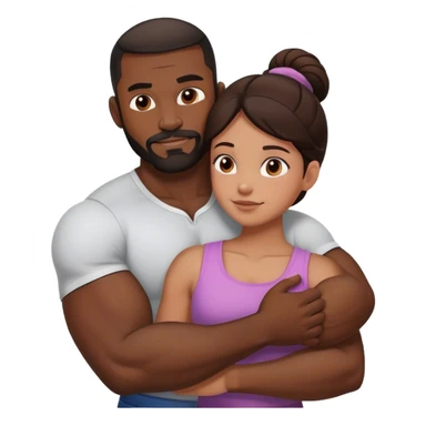 Black man with facial hair and muscles hug small brunette woman sticker