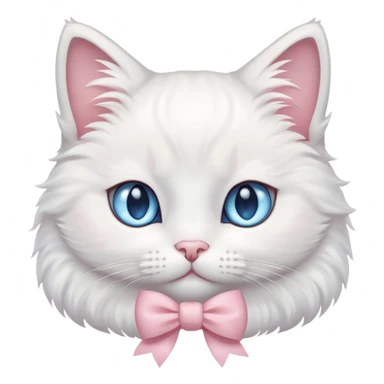 Pisica alba pufoasa cu ochii albaștri și cu o fundita roz pal  la gât  sticker