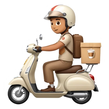 delivery man riding scooter with coffee logo sticker