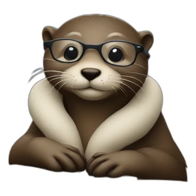 otter with glasses leaning against a pillow while working on a macbook sticker