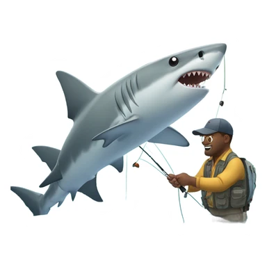 Shark fly fishing with people in water sticker