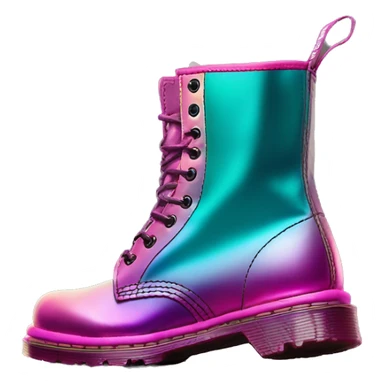 Hyper Realistic isolated side view of a pair of metallic teal and metallic magenta and metallic light pink ombre Dr.Martens Boots sticker