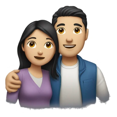 Two white asian couple with dark hair hugging sticker