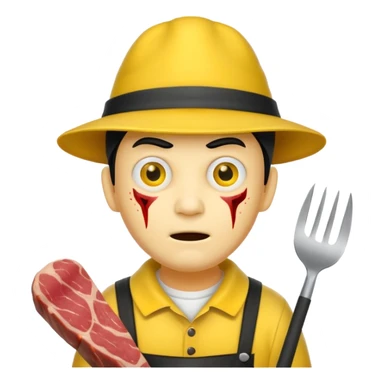 scary evil man look like from friday 13th with the yellow hat and meat khife sticker