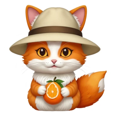 Cat wearing a hat and has a kitsune fruit in her hand sticker