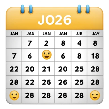 January calendar flat emojy style just writte Jan 2026. More flat style Just JAN 2026 should be on it sticker
