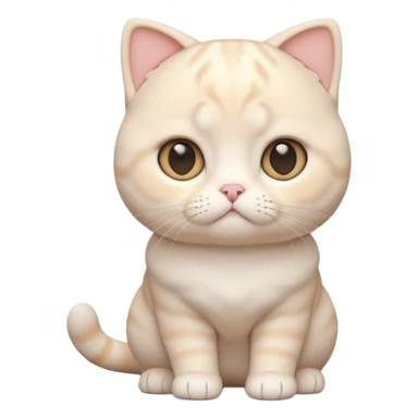 A 3D cartoon cream-white Scottish Fold cat with folded ears, soft round cheeks, pastel lighting, cinematic 3D Memoji style. full body or half body. sticker