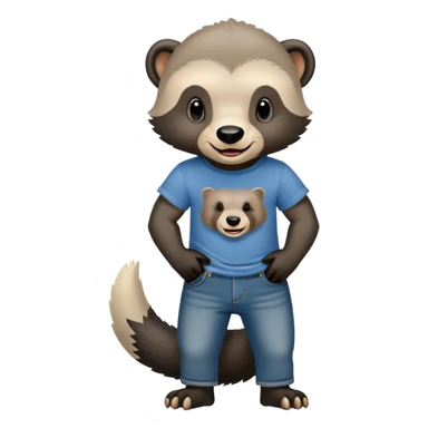 mischievous anthropomorphised honey badger in jeans and a t-shirt, smirking expression sticker