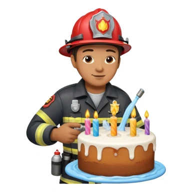 A firefighter extinguishing a party sticker