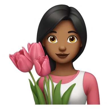 Girl with dark hair take a tulips sticker