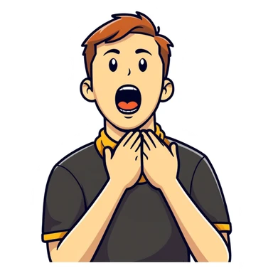 A guy crossing his hands in the neck screaming sticker