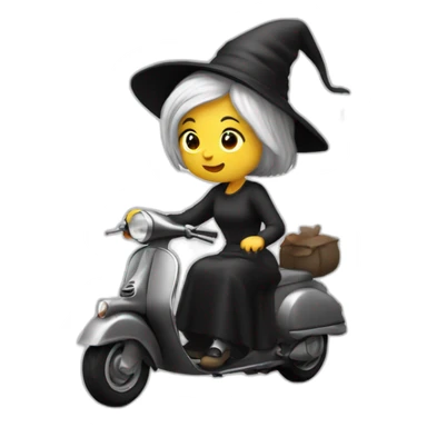 witch with gray hair at black and white vespa sticker