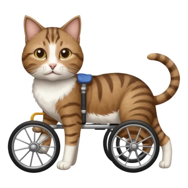 disabled brown tabby and white cat using cat wheelchair sticker