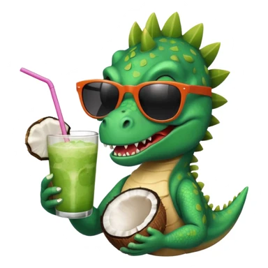 cool dino with sunglasses holding a coconut drink sticker