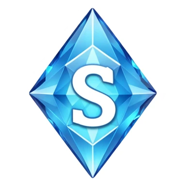 Create a custom emoji badge featuring a stylized, glossy letter “S”. Style it after the Diamond rank from League of Legends. Use crystalline blue tones, sharp reflections, faceted textures, and a high-end glowing frame.
 sticker