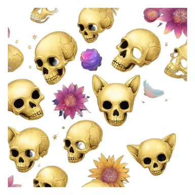 Skull iridescent kintsugi fluffy dog fox head zombie skull skeleton gold mechanical nebula galaxy stars colorful flowers fairy lights vintage sticker