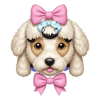 White Goldendoodle dog, pink bow sticker