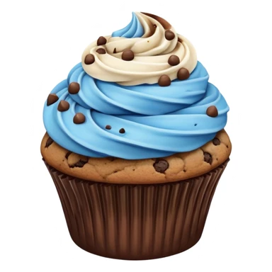Chocolate cupcake with white and blue mixed frosting with a chocolate chip cookie on top  sticker