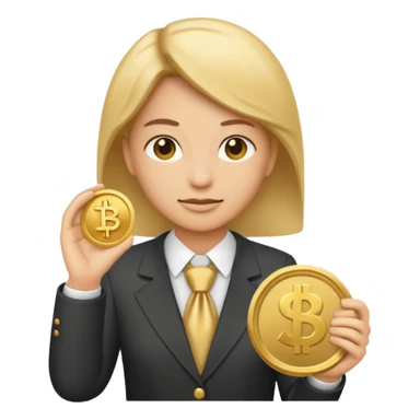A minimalist emoji-style icon representing company pension plan: A gender-neutral office worker (🧑‍💼) with a coin and a bank symbol (🏦) in the background. sticker