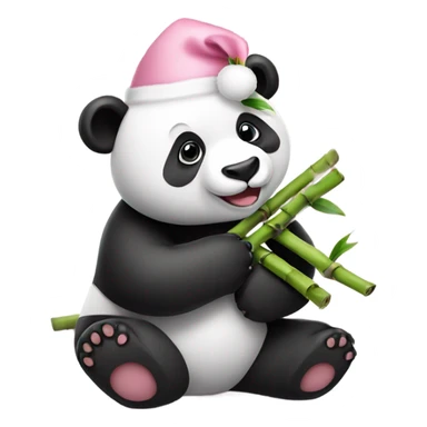 panda with pastel pink christmas hat eating bamboo sticker