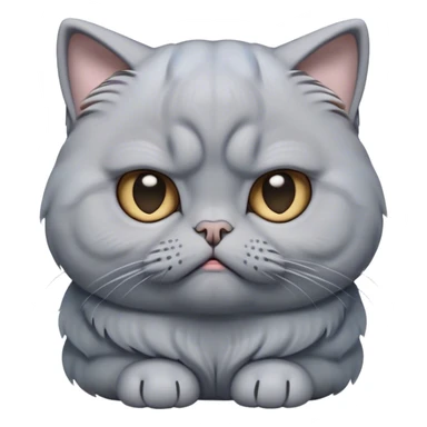 Cinematic Comical Grey Scottish Fold Cat Portrait Emoji, Head tilted with a scrunched, grumpy expression and adorable folded ears, sleek soft grey fur with subtle blue undertones, Simplified yet sharp features, highly detailed, glowing with a slightly sarcastic glow, high shine, poised but with a comically displeased demeanor, stylized with an air of playful disdain, focused yet unimpressed, soft glowing outline, capturing the essence of a grumpy yet endearing kitty with the classic Scottish Fold charm, so lifelike it feels like it could give you an exaggerated sigh and a disapproving stare at any moment! sticker